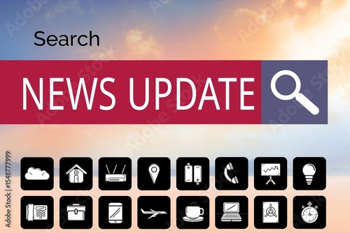 Various computer icons with search bar on device screen