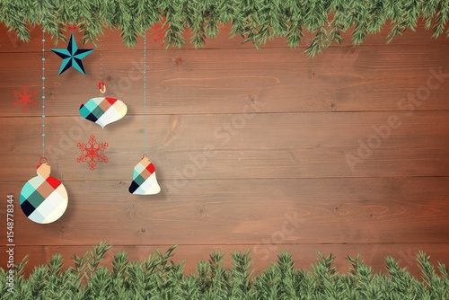 Christmas decorations over wooden planks