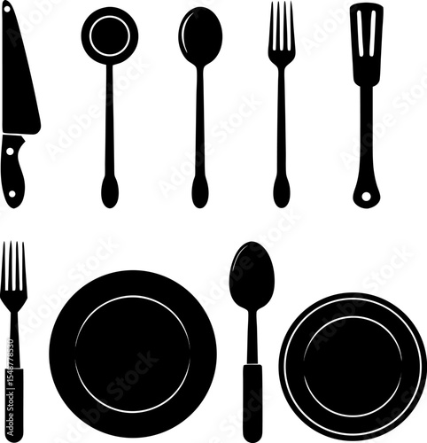 silhouettes of kitchen ware and utensils.eps