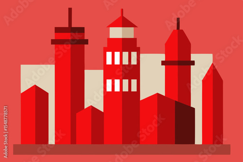 Red Cityscape A Modern Flat Design Illustration of Urban Architecture