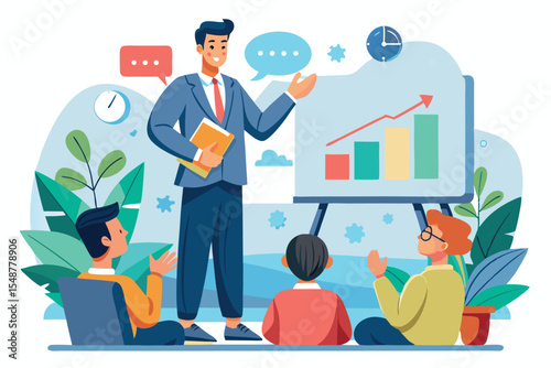 Business presentation with growth chart displayed in conference room during daytime