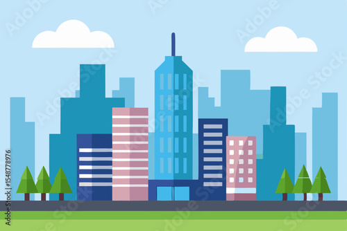 Modern Cityscape Illustration Skyscrapers, Buildings, and Urban Skyline Design