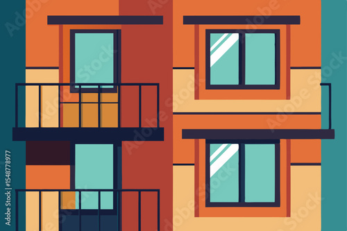 Modern Apartment Building Architectural Illustration of Colorful Urban Design
