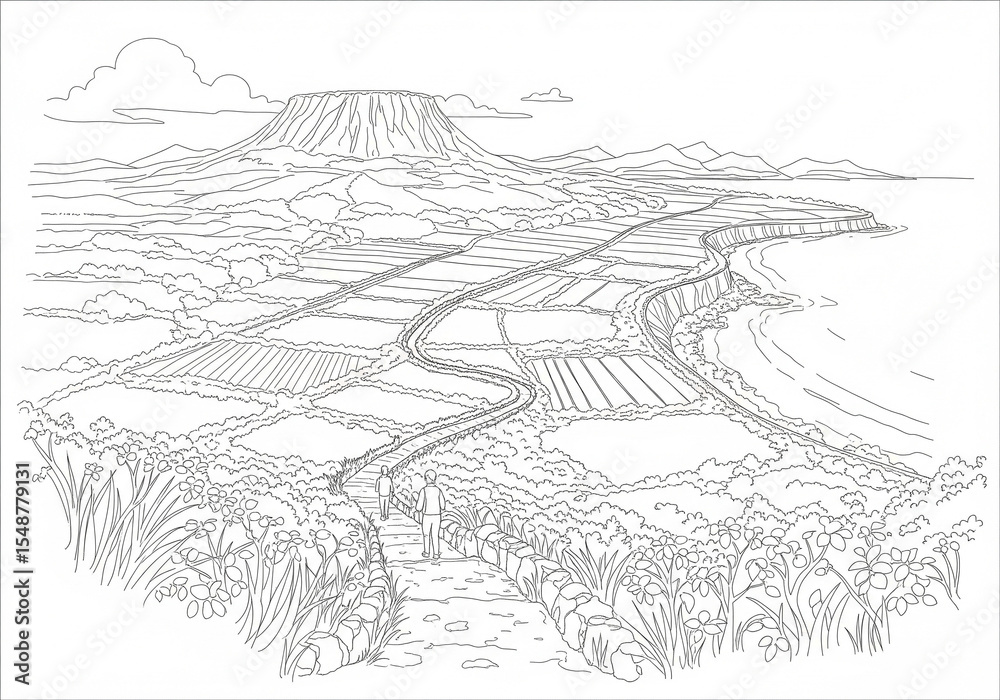 Fototapeta premium Jeju Olle Trail in Jeju one line drawing