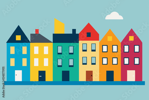 Colorful Row of Houses Vibrant Architecture Illustration