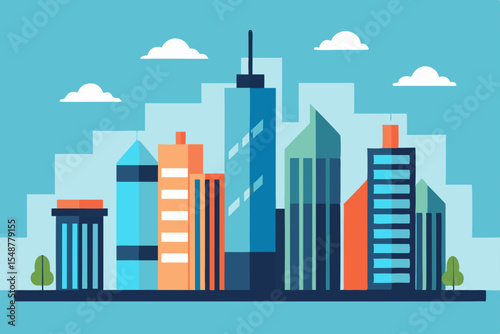 Vibrant Cityscape A Modern Metropolis Illustration