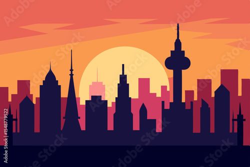 chicago skyline at sunset