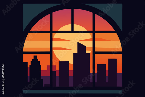 city skyline at sunset