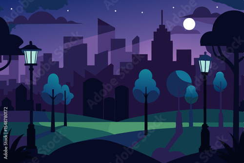 Night City Park Serene Urban Landscape Illustration