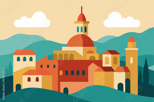 Tuscan Hilltop Village A Charming Italian Landscape Illustration
