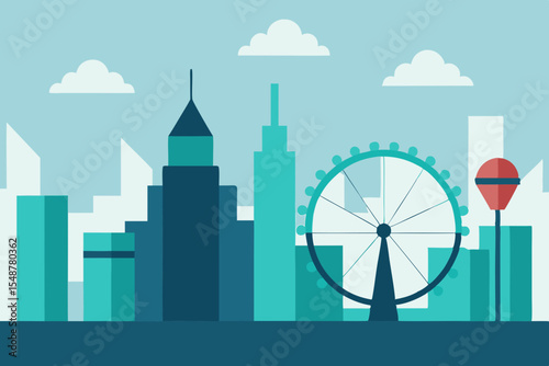 Iconic Cityscape London Skyline Featuring Ferris Wheel and Modern Architecture