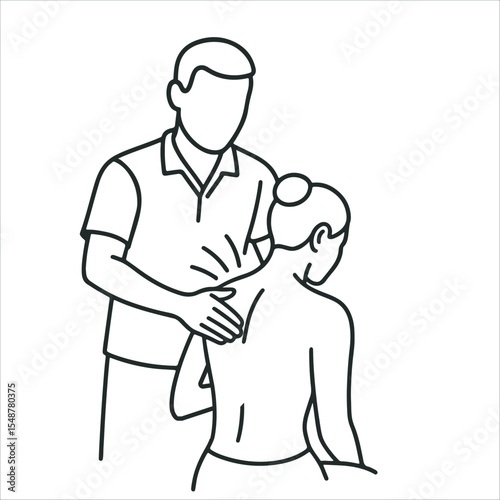 Physiotherapist providing a back massage to a patient Minimalist Editable Vector