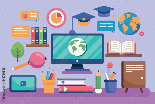 Visual representation of online learning environment with educational tools and resources in a modern layout