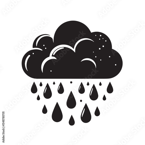 Dark Cloud with Falling Raindrops Symbolizing Weather and Seasons