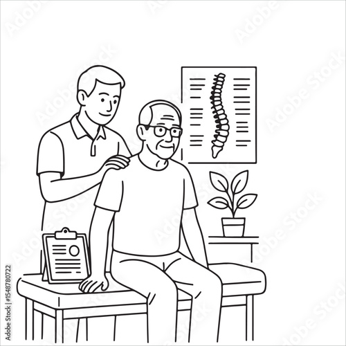 Physiotherapist Examining Senior Patient's Shoulder Minimalist Editable Vector