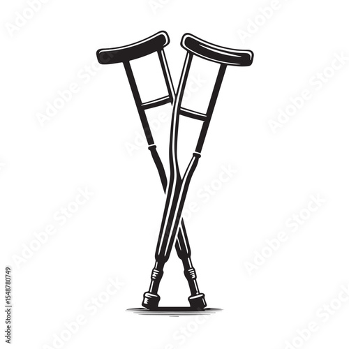 Black Crutch Silhouette Vector, High Quality Illustration on White Background