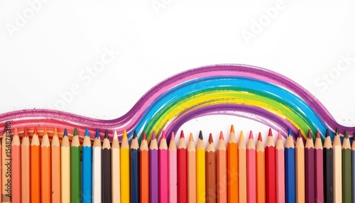 Colorful Pencils with Vibrant Rainbow Design on White Background