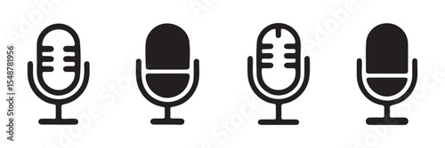 radio mic icon on white background. Simple element illustration from Hardware concept. editable stroke outline style for app user interface and web vector elements. Silhouette Karaoke Microphone Flat.