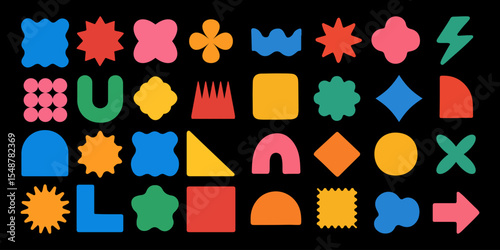 Set color figure pencil. Hand-drawn crayon design elements: round, square, and triangular shapes in a fun, kid-friendly style with ample copy space. 