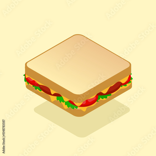 Illustration vector graphic of sandwich with cheese and ham.