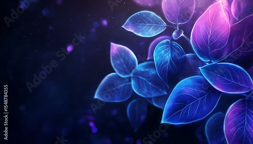 A close-up of bioluminescent leaves glowing in the dark, creating a unique and magical atmosphere.