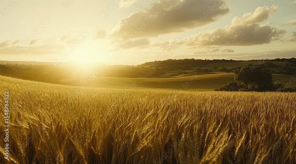 Obraz premium Golden wheat field at sunset (1)