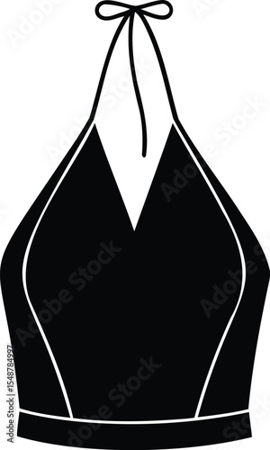 Sleeveless Halter Top with Straps and Decorative Trim in Black and White