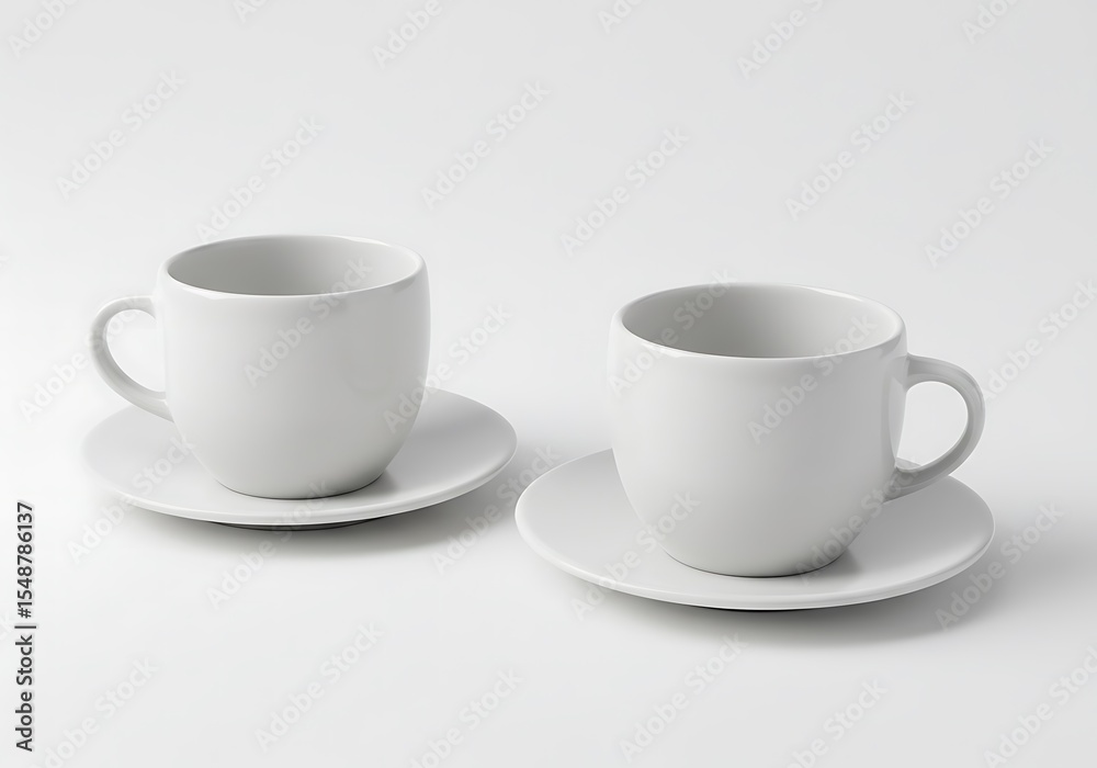 Fototapeta premium Two white ceramic cups and saucers 