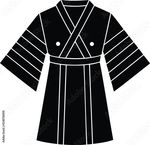 Stylized monochrome illustration of a kimonostyle robe with white accents