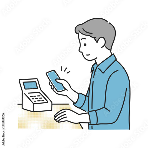 スマホ決済をする男性のイラスト