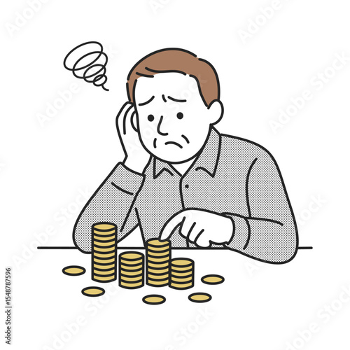 お金が足りず悩む男性のイラスト