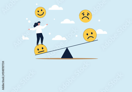 Emotional Balance: Smiley vs. Sad Face Seesaw Illustration