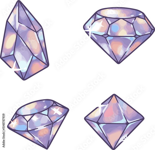 Create a kinds of deferent diamond, crystal, gem, vector, stone, jewel, jewelry, icon, brilliant, illustration, gemstone, precious, luxury, shape vector art with white background.