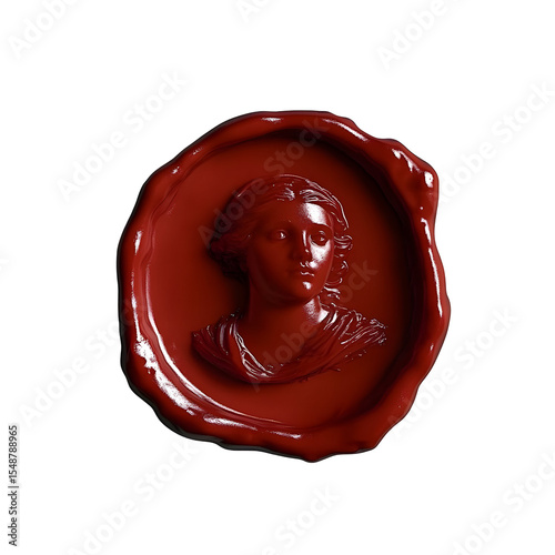 Elegant Red Wax Seal Featuring a Classic Female Profile on a Dark Background