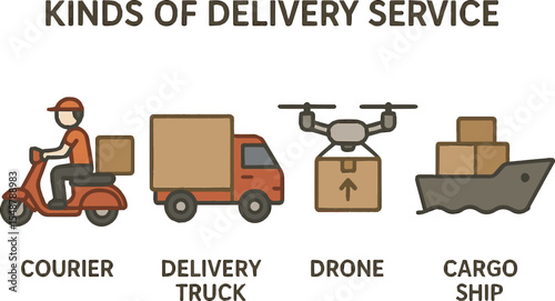 Create a kinds of deferent delivery service vector art with white background.