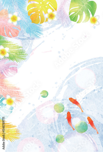 金魚　夏　水彩　和柄　背景