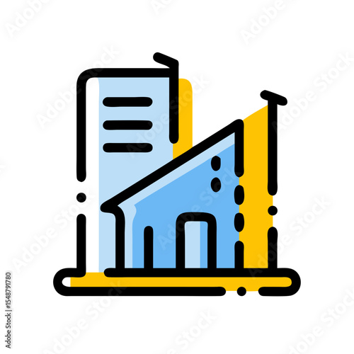 Modern architecture building icon for construction and real estate industry, abstract vector symbol