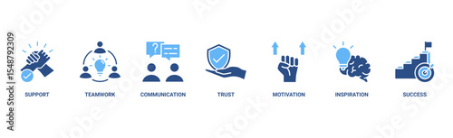 Collaboration banner web icon vector illustration concept for teamwork and working together with icon of support, teamwork, communication, trust, handshake, motivation, inspiration, and success