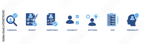Assessment center banner web icon vector illustration concept for personal audit of human resources with icon of user candidate, recruit, competence, suitability, aptitudes, test and personality