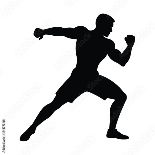 Muscular boxer silhouette isolated on white background