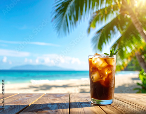Iced coffee with tropical vibe, Generated image