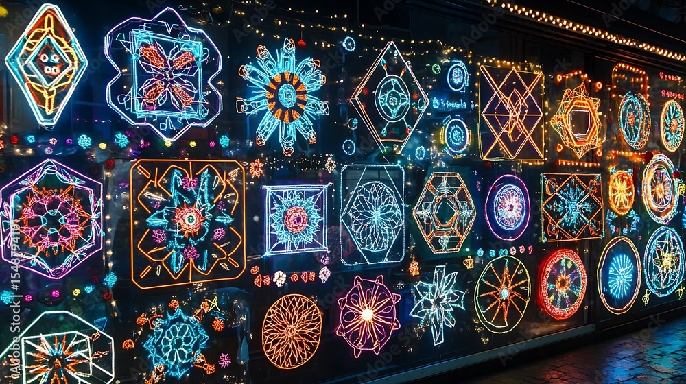 Obraz premium Colorful illuminated patterns on a wall