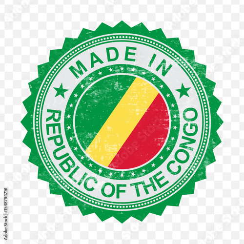 Vector illustration of round red stamp. Made in Republic of the Congo on transparent background.