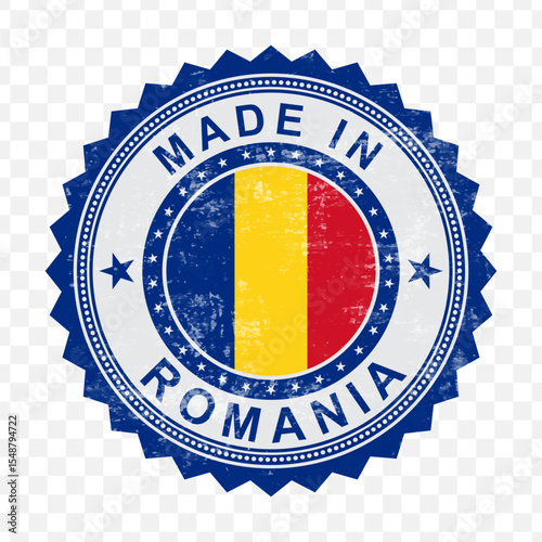 Vector illustration of round red stamp. Made in romania on transparent background.
