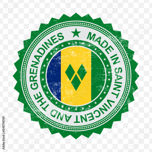 Vector illustration of round red stamp. Made in Saint Vincent and the Grenadines on transparent background.