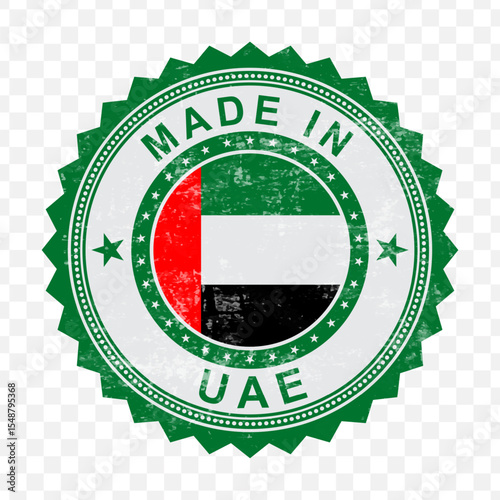 Vector illustration of round red stamp. Made in United Arab Emirates on transparent background.