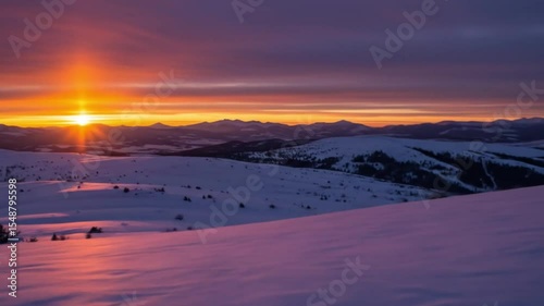 Mountain sunsets radiant winter embrace
