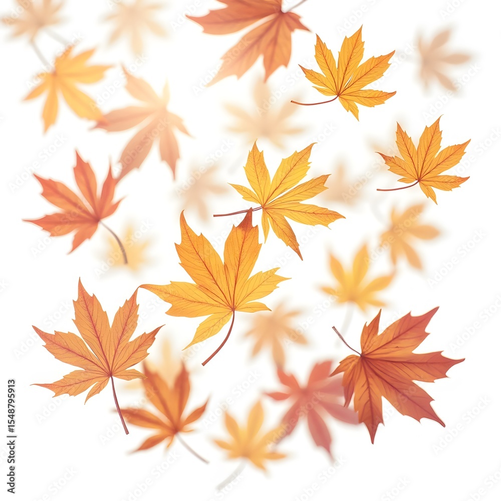 Colorful Autumn Leaves Falling on White Background Colorful Autumn Leaves Falling on White Background