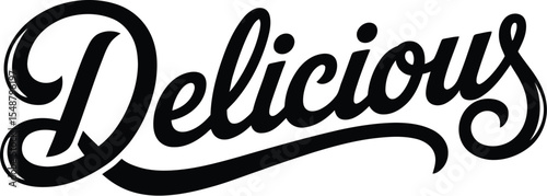 delicious, text design. Vector calligraphy. Typography poster.
