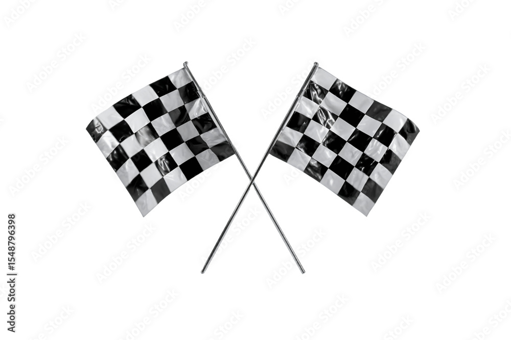 Fototapeta premium Crossed Black and White Checkered Racing Flags on Transparent Background, PNG